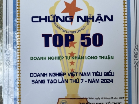 CHỨNG NHẬN TOP 50 DOANH NGHIỆP VIỆT NAM TIÊU BIỂU SÁNG TẠO LẦN THỨ 7
